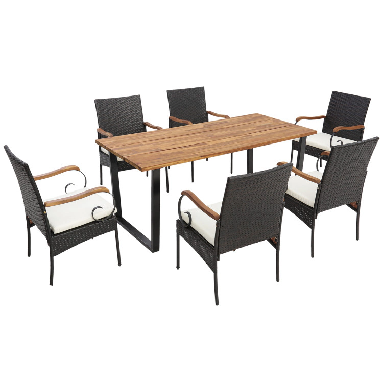 Hivvago 7 Pieces Patio Rattan Dining Set With Curved Handrail