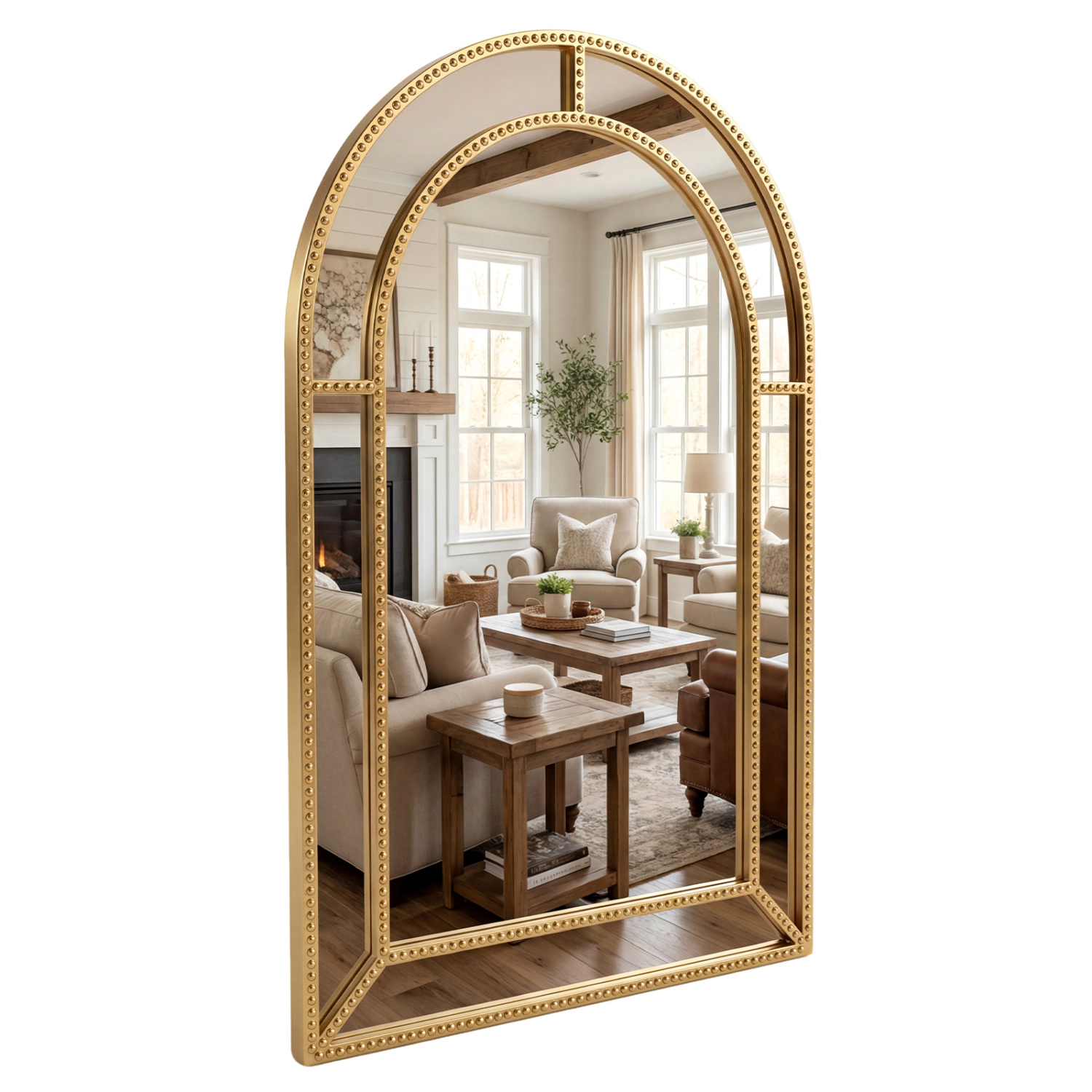 Slickblue 36 x 24 Inch Wall Mounted Beaded Frame Mirror Decorative Vanity Bathroom Bedroom Mirror