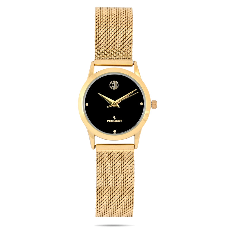 Peugeot Women's 30mm Wafer Slim Gold Plated Case Watch with Mesh Band