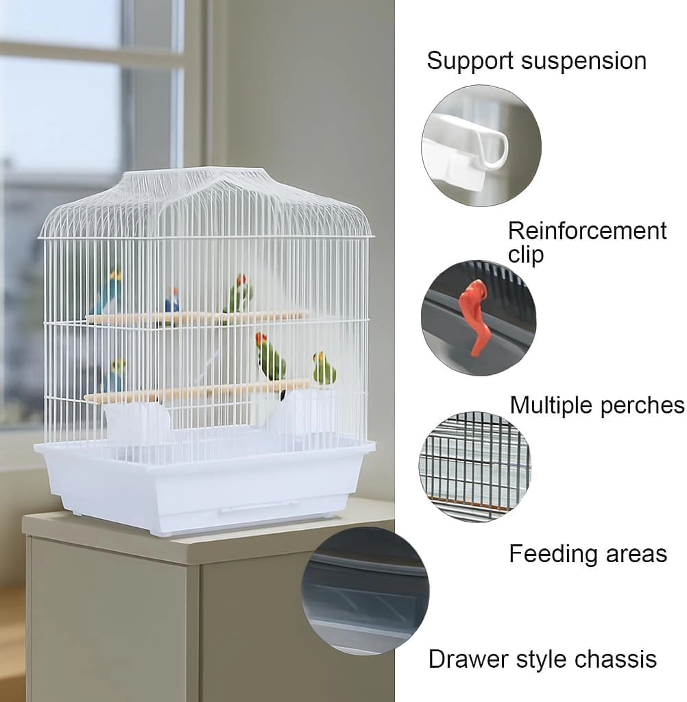 Portable Travel Metal Bird Cage, Lightweight Display Aviary for Budgie Cockatiel Small Parrots, White