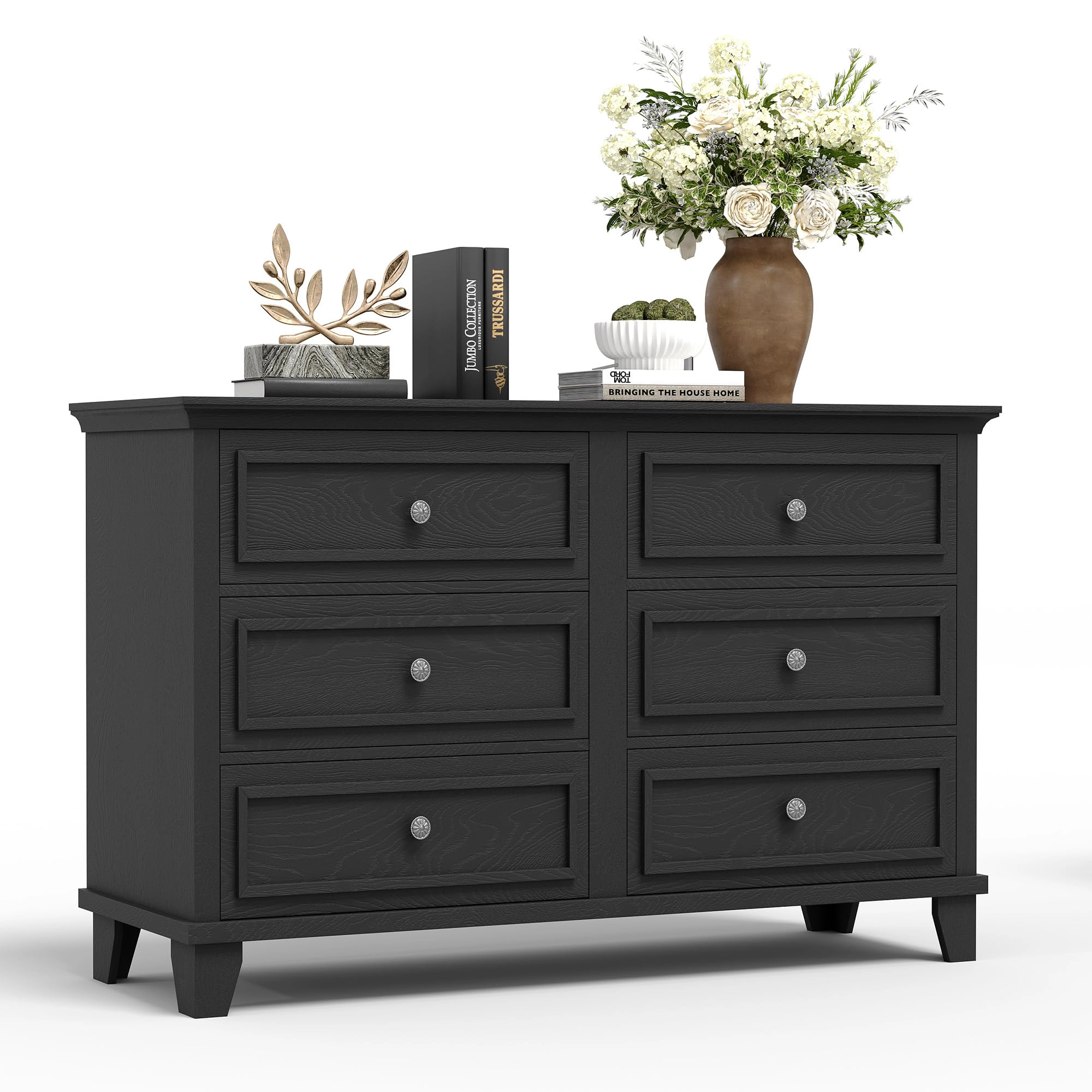 6 Drawer Dresser, Wooden Storage Chest with Metal Handles, Large TV Stand for Bedroom & Living Room