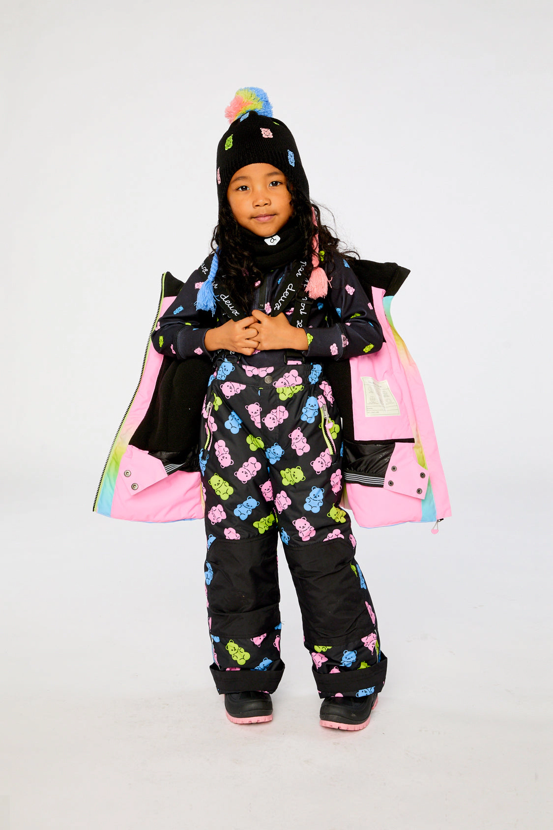 Deux par Girls Gradient Two Piece Play Snowsuit with Hooded Jacket and Gummy Bear Print Snow Pants