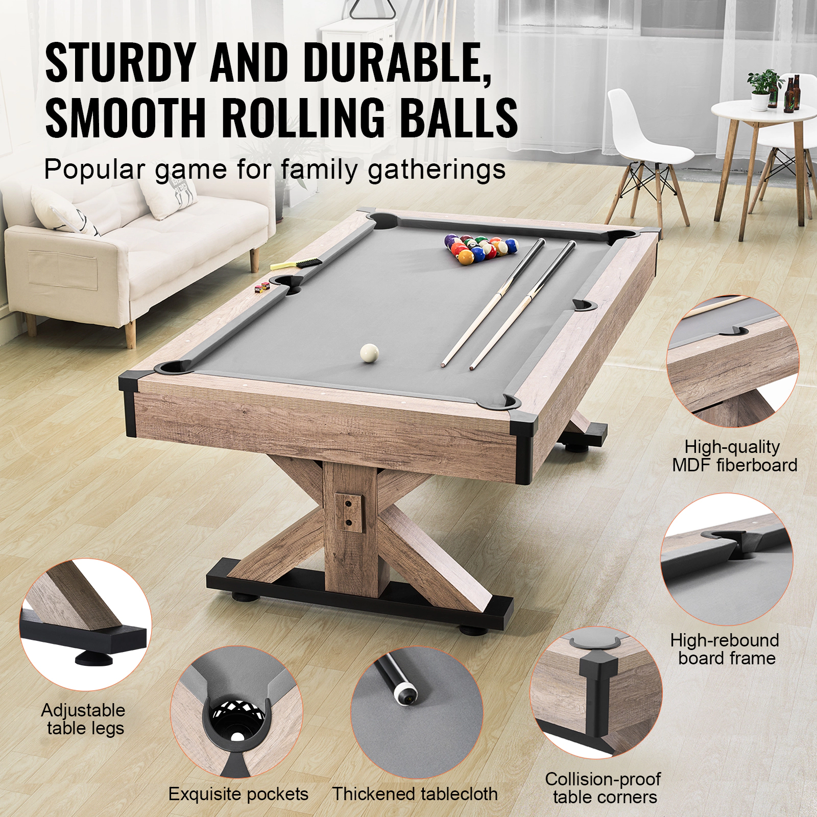 HONGGE Billiards Table Pool Table Set Includes with Cloth for Family Game Room
