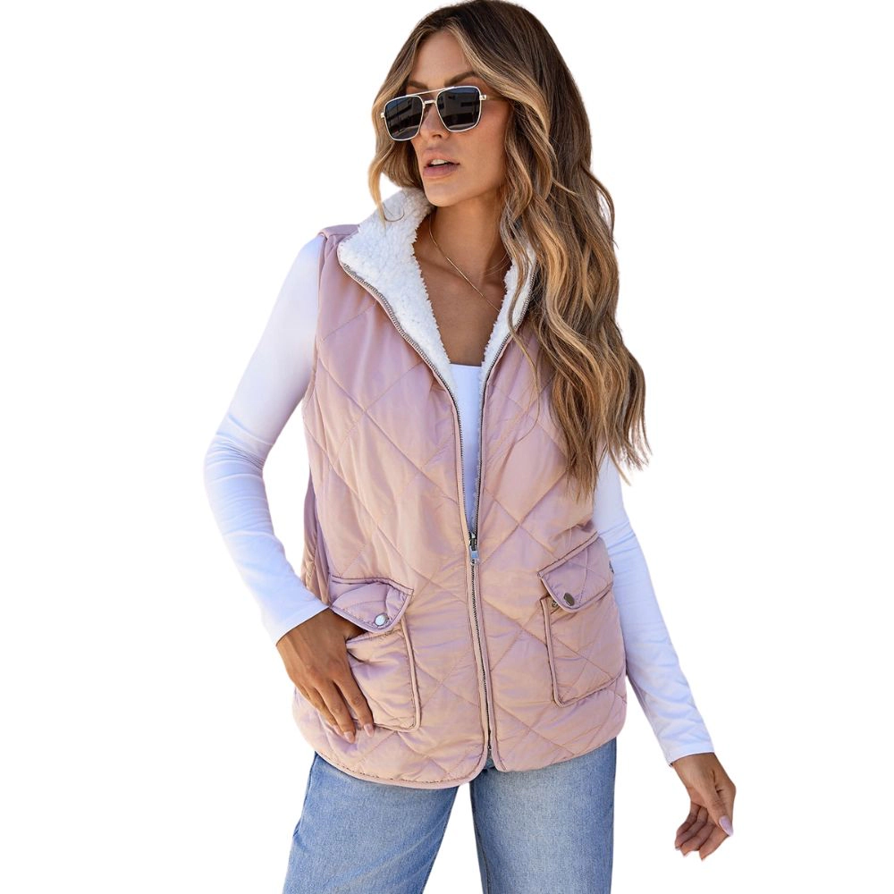 Sol Living Womens Pink Fleece Lined Quilted Vest Coats