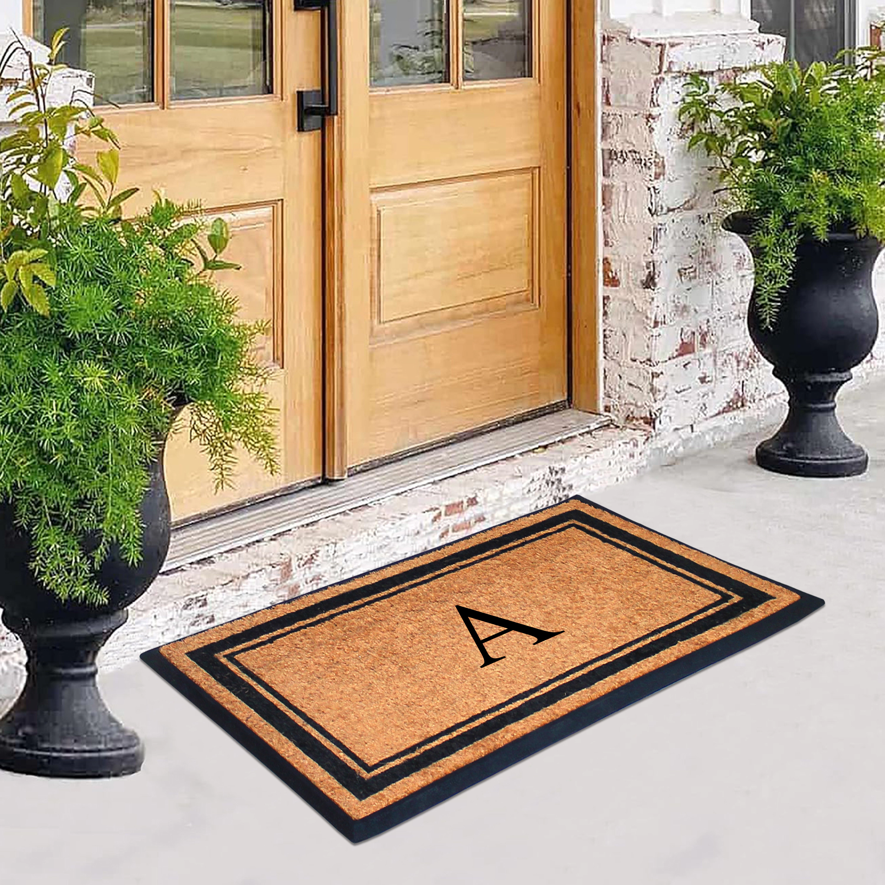 A1 Home Collections Natural Coir & Rubber Front Door Mat Heavy Duty Outdoor Doormat 30 x 48 Letter M