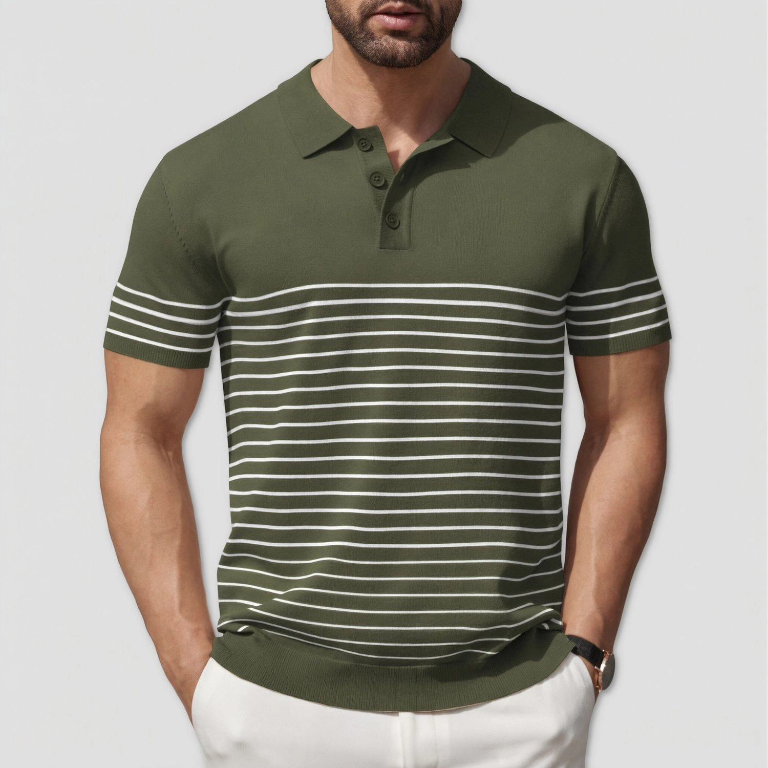 COOFANDY Mens Striped Polo Shirt Short Sleeve Button Placket Collared  Tops