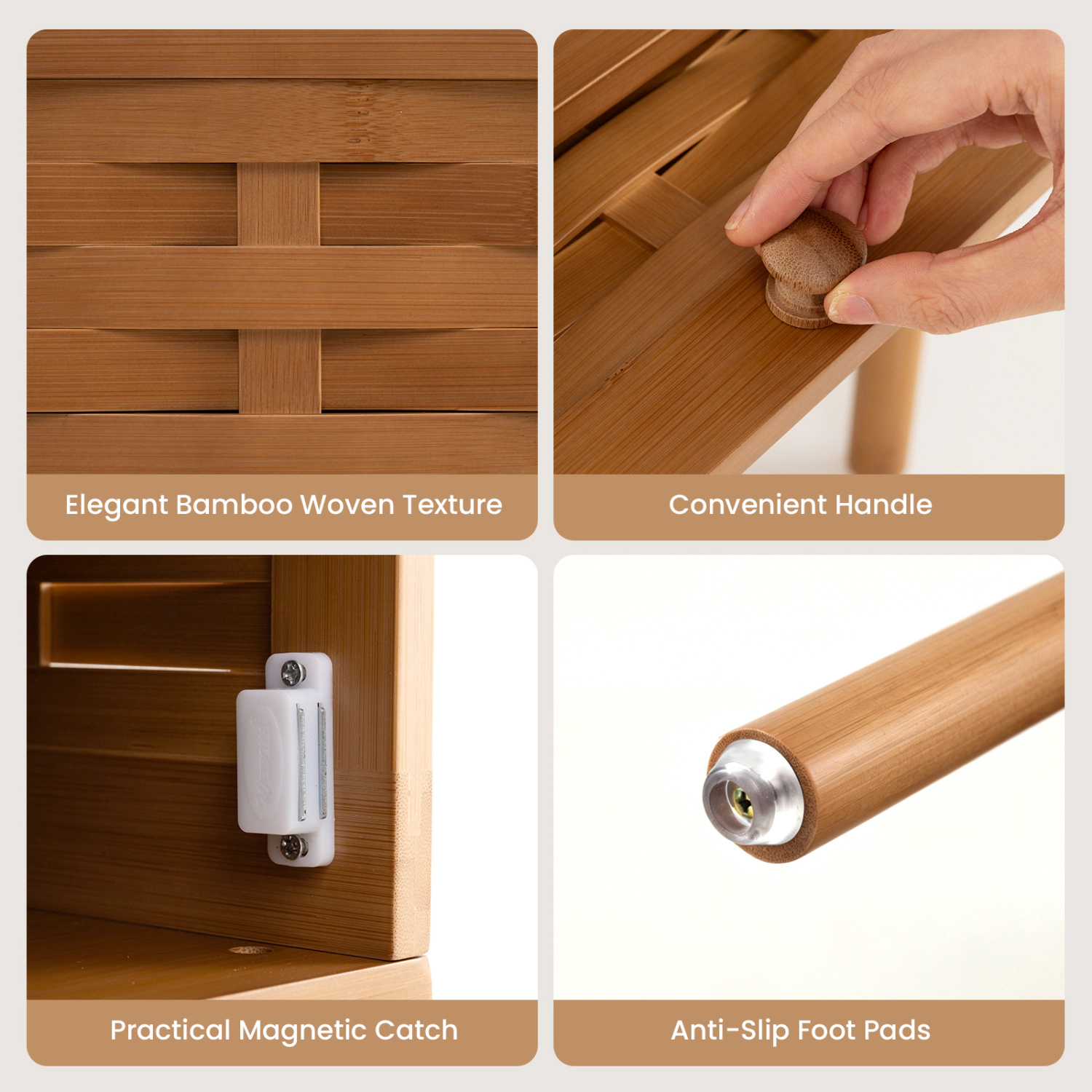 Glintex Bamboo Nightstand with Flip-Up Door Magnetic Catch and Raised Edges, Walnut