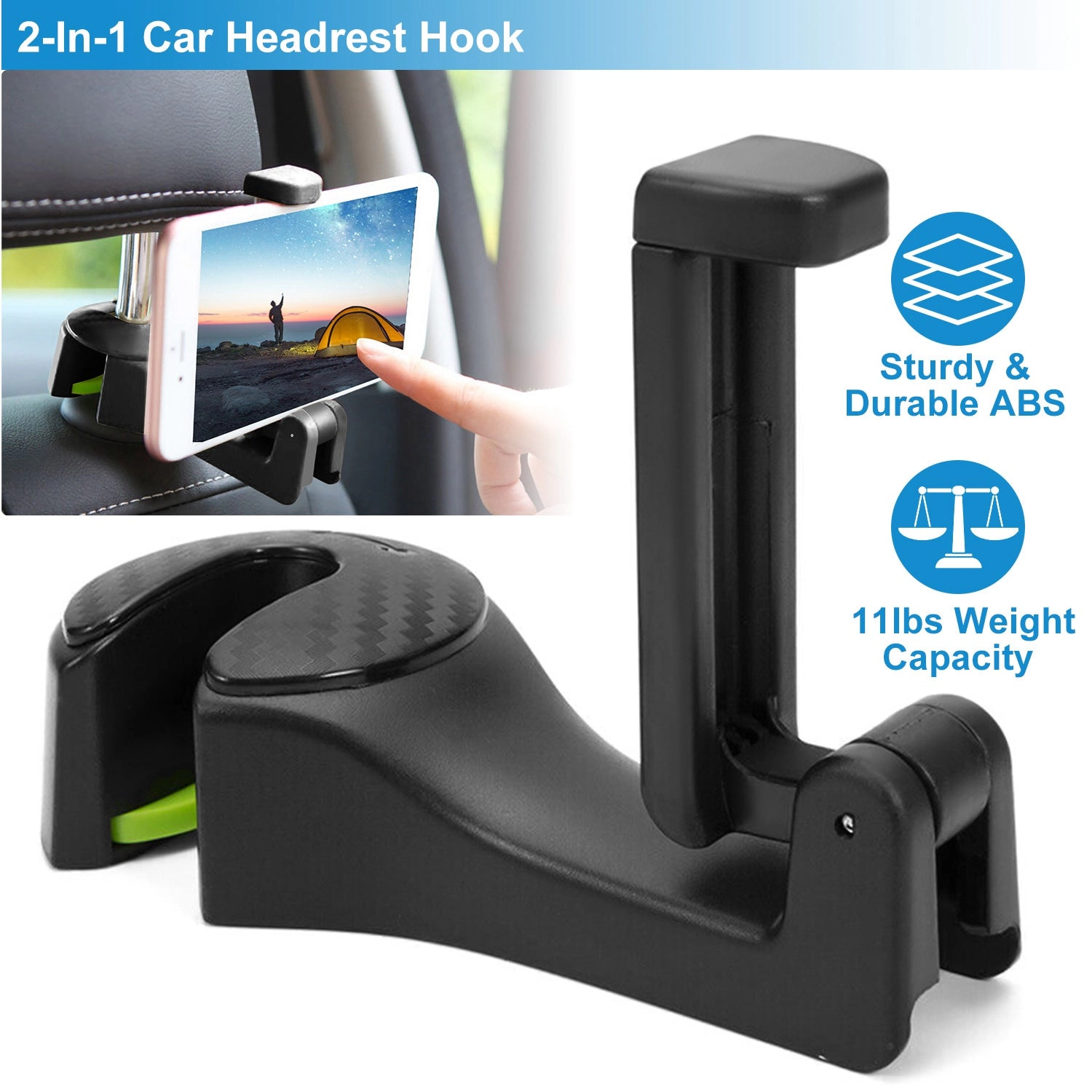 GBruno 2-in-1 Car Headrest Hook With Phone Holder