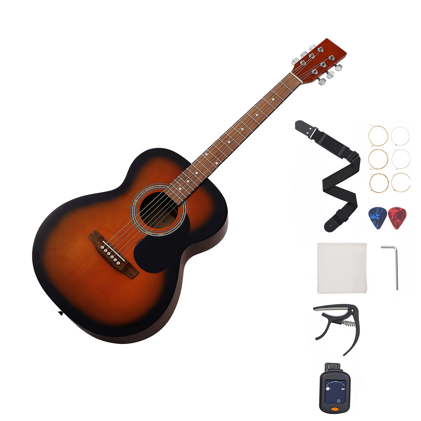 HONGGE Dreadnought Acoustic Guitar, 6-String Solid Top Guitar Bundle with Gig Bag, Tuner, Strap, Strings, Picks, Capo