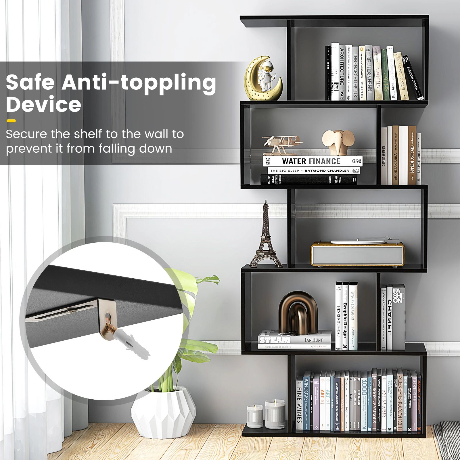 SlickBlue 5-Tier Geometric Bookcase, Freestanding Storage Shelf