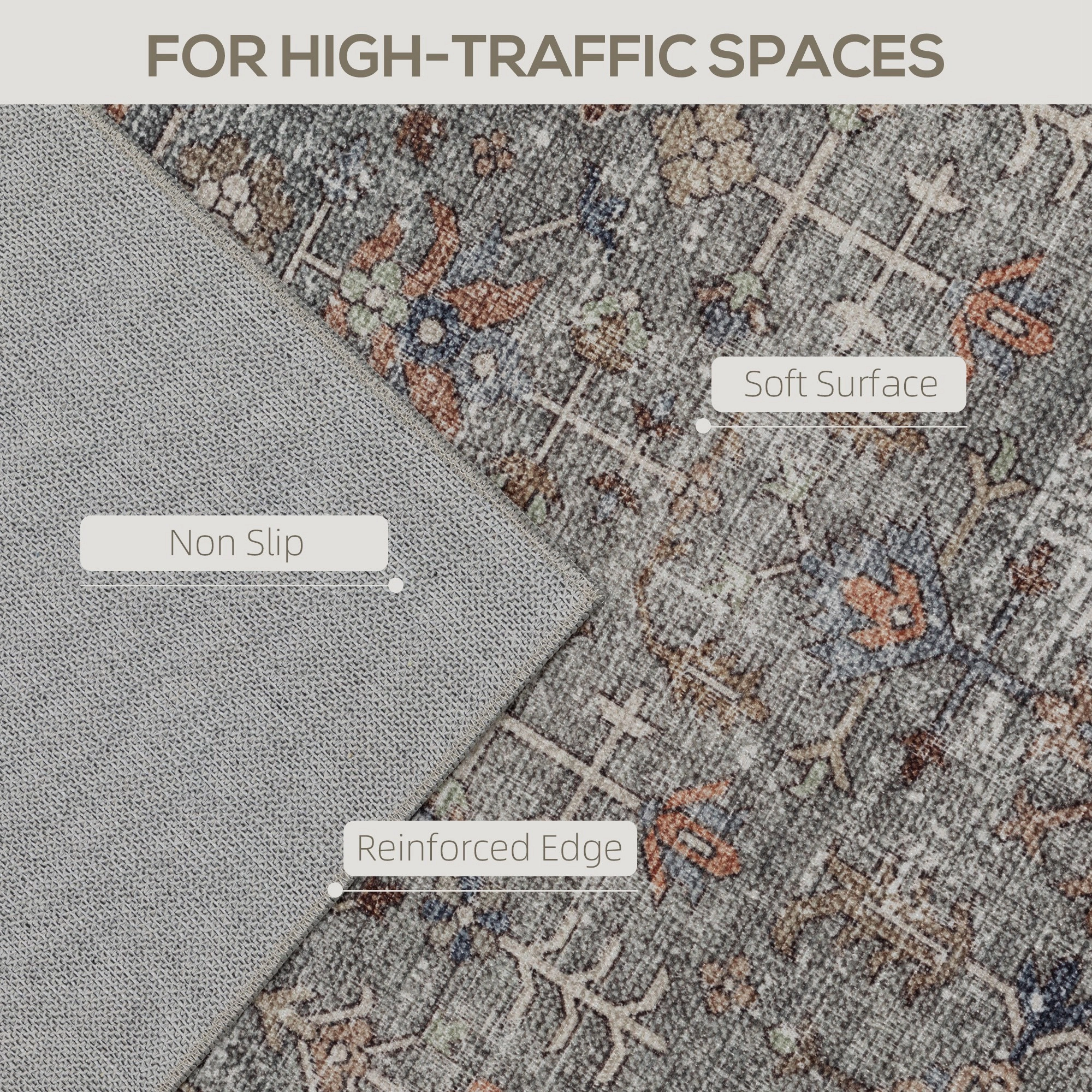 HONGGE Machine Washable Area Rug, Non-Slip Traditional Floor Cover Foldable Carpet for Living Room, Dark Mixed-Brown