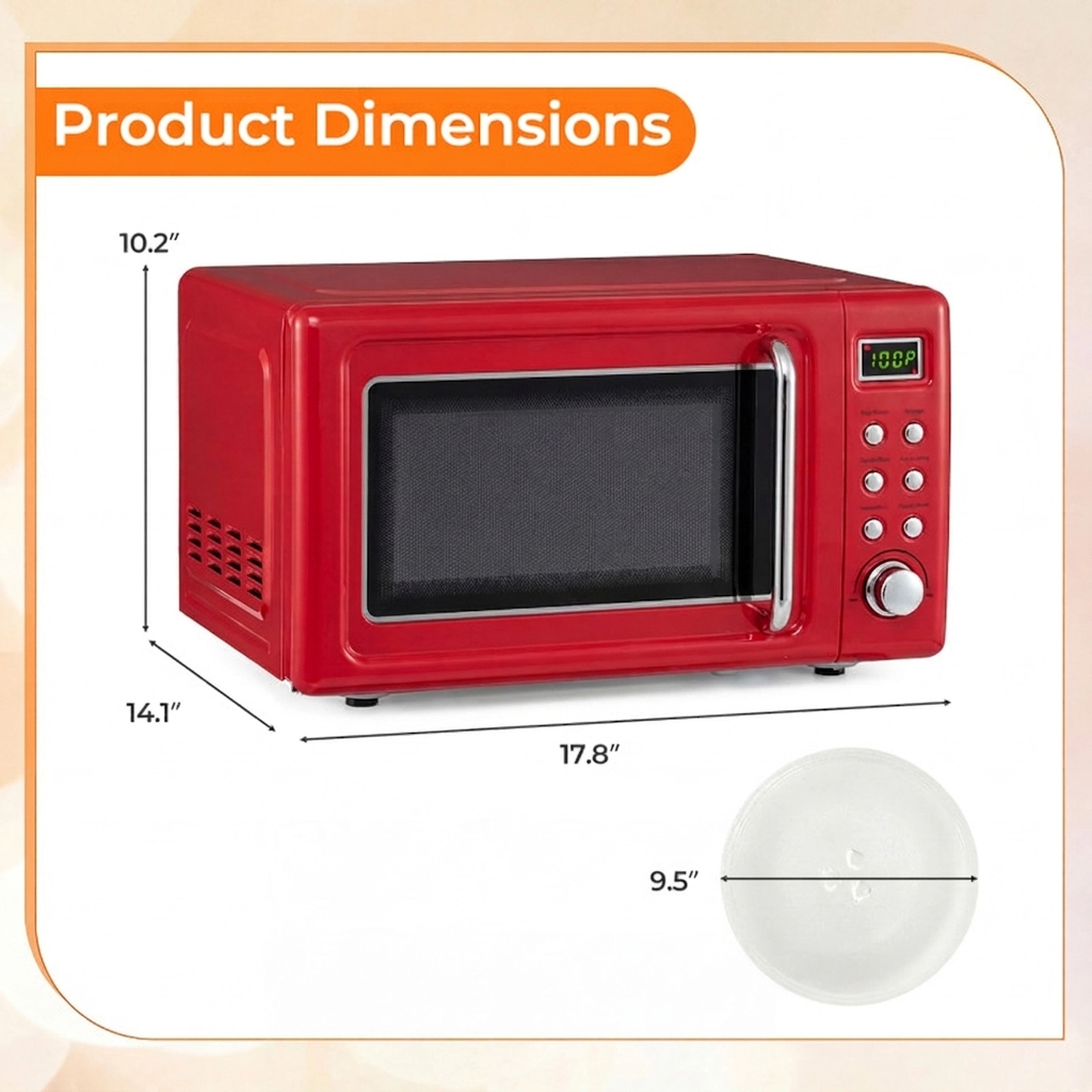 SUGIFT Red Retro Countertop Microwave Oven with LED Display and 6 Cooking Buttons 0.7-Cu-Ft 700W 18-in W 14-in D