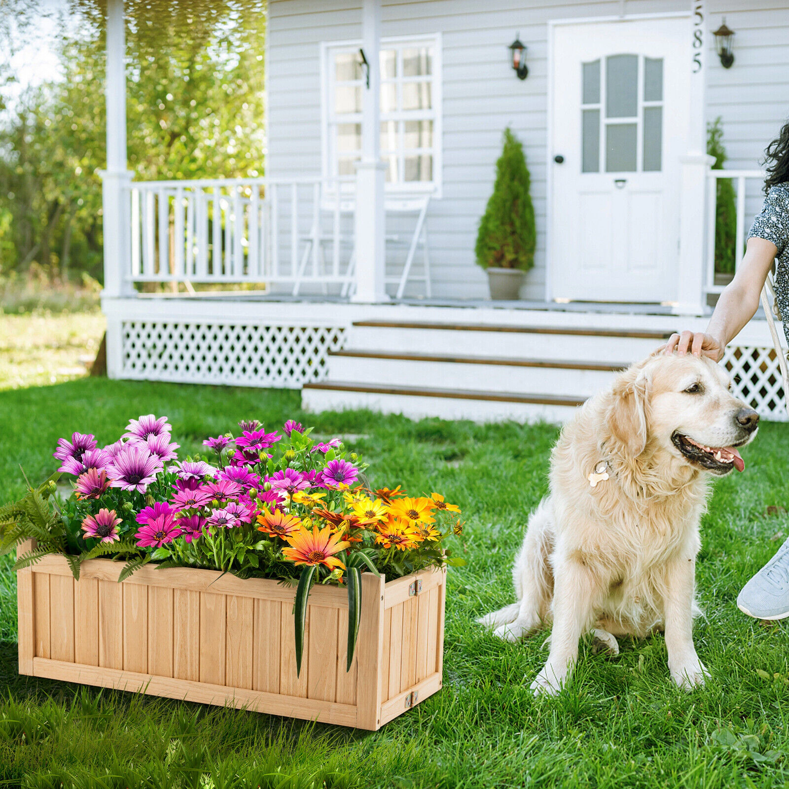 SlickBlue Portable Wooden Planting Box with Detachable Bottom Panel