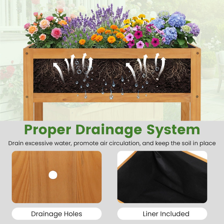 Hivvago Wood Raised Garden Bed Elevated Planter Box with Bed Liner and Drainage Holes for Vegetables Flowers Herbs