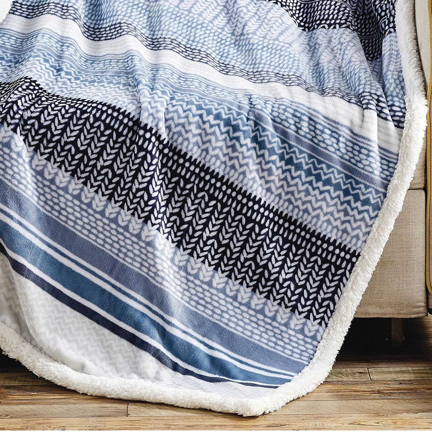 Plazatex Anissa with Sherpa Plush Decorative All Season Plum Throw Blanket 50" x 60" Blue