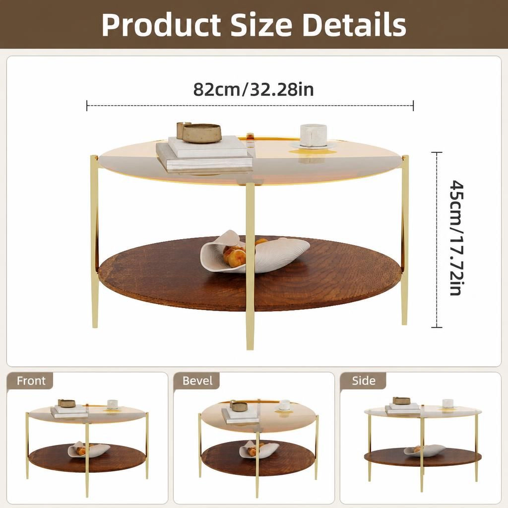 GOODSILO Round Low Profile Coffee Table Functional Center