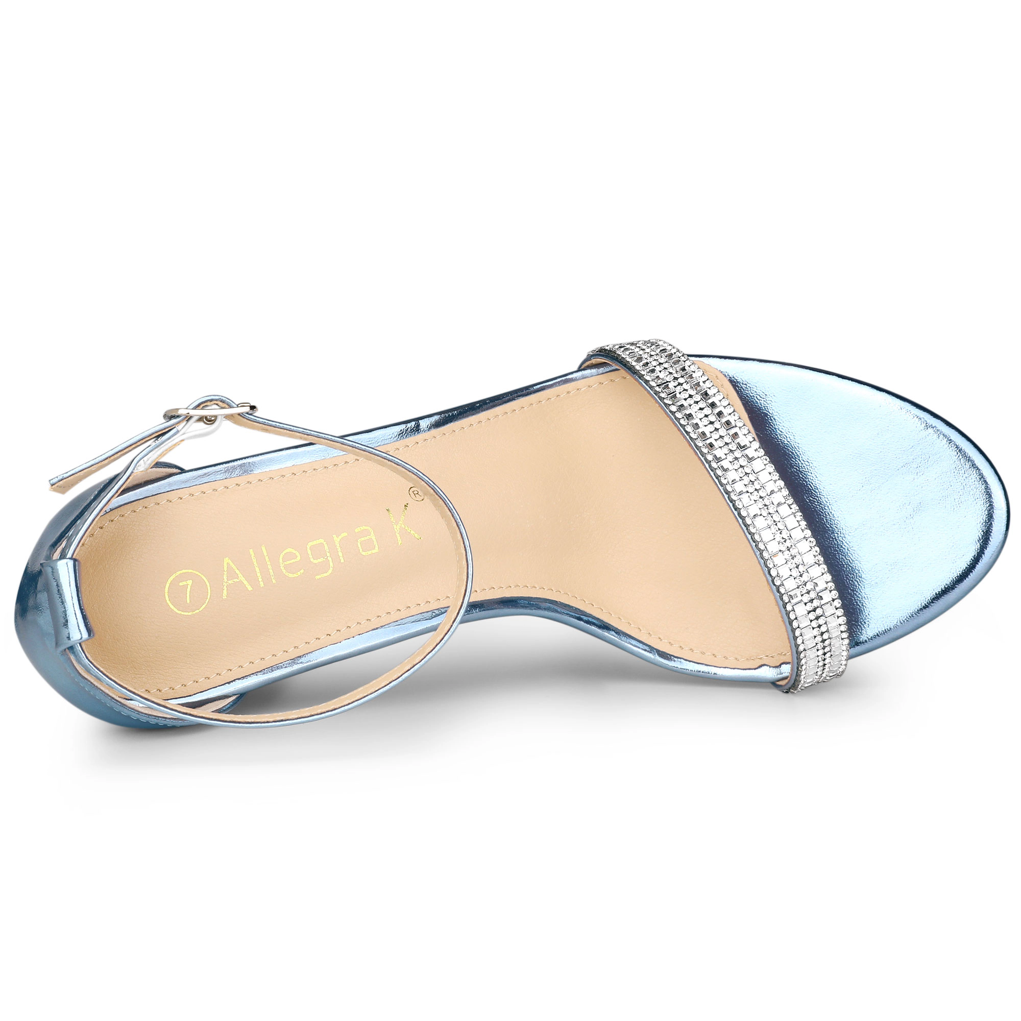 BLISSFUL STEP Women's Rhinestone Ankle Strap Chunky Block Heel Sandals