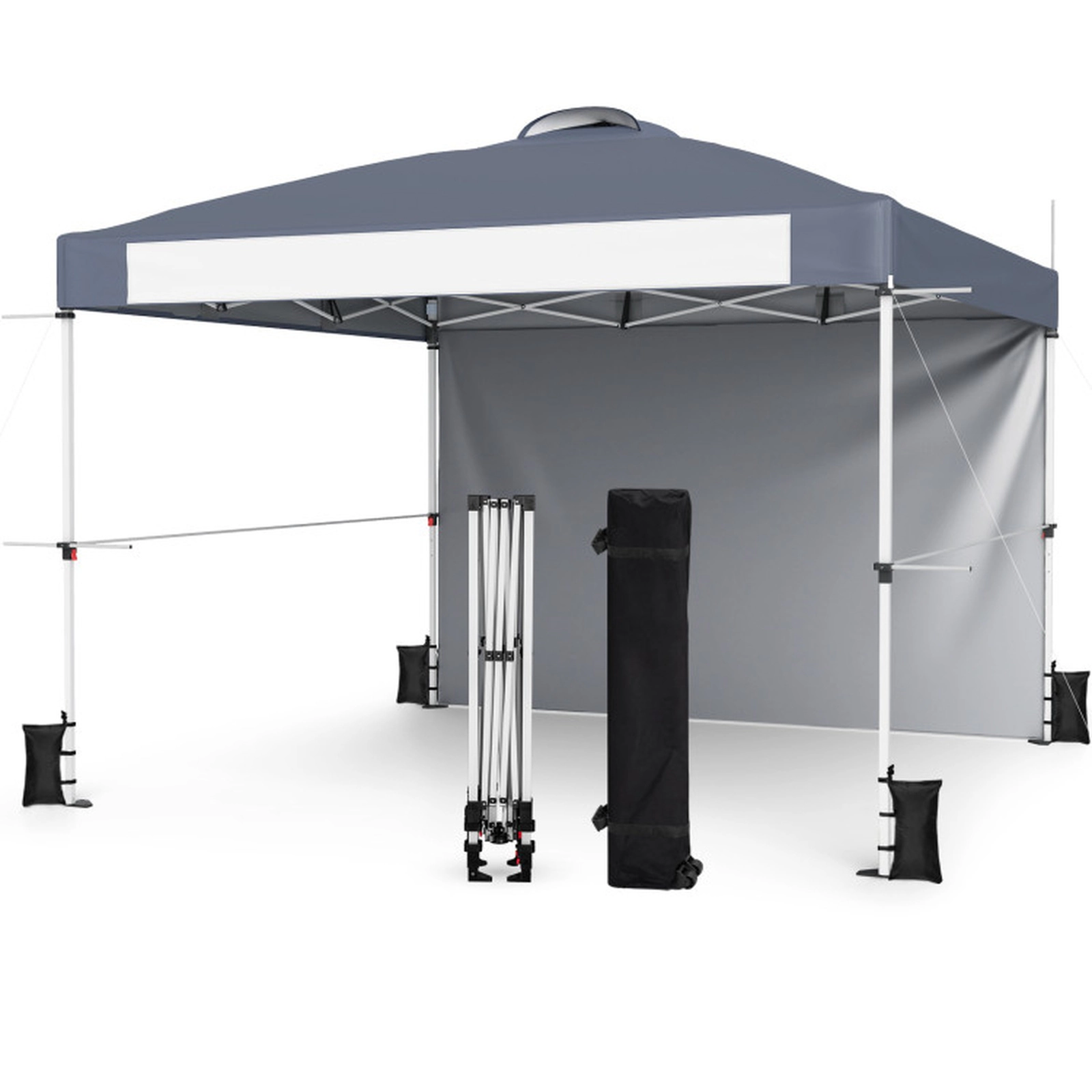 SUGIFT 10-ft by 10-ft 3-Level 300D Oxford Pop Up Canopy Tent with Banner Strip Hanging Bars and Roller Bag