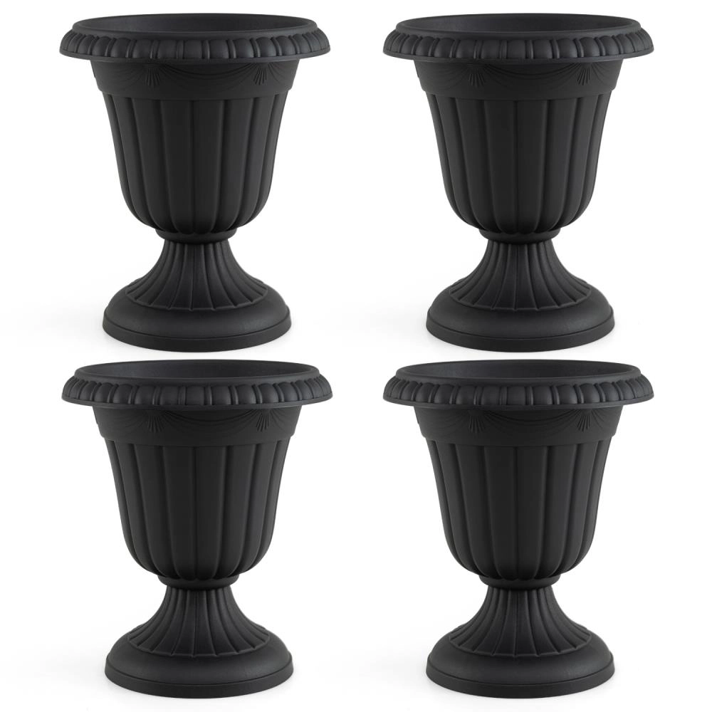 Hivvago Set of 4 Tall Vintage Planters with Pedestal Base and Pre-marked Drain Hole