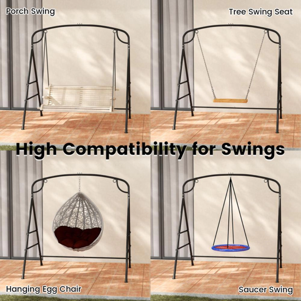 Hivvago Outdoor Metal Swing Stand With 4 Support Bars And 2 Hanging Ways-Black