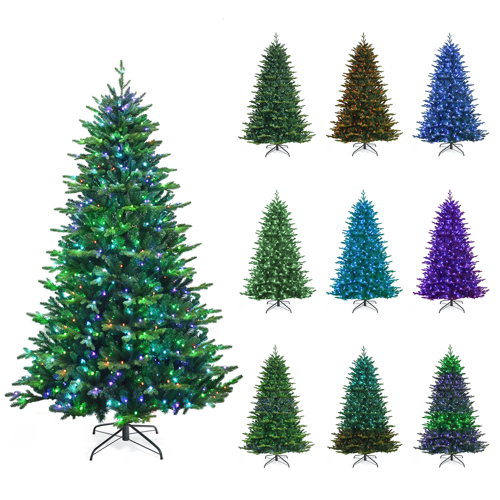SUGIFT 8-ft Pre-Lit App Controlled Artificial Christmas Tree with 670 Color Changing LED Lights 5-ft Dia Green