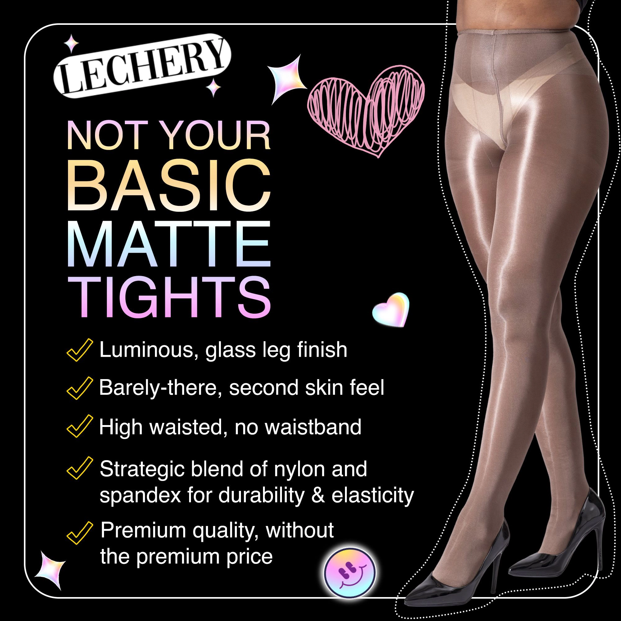 LECHERY Women's Semi-Opaque Tights Lustrous Silky Shiny 40 Denier High Waist Stocking Panty Hose Nylons