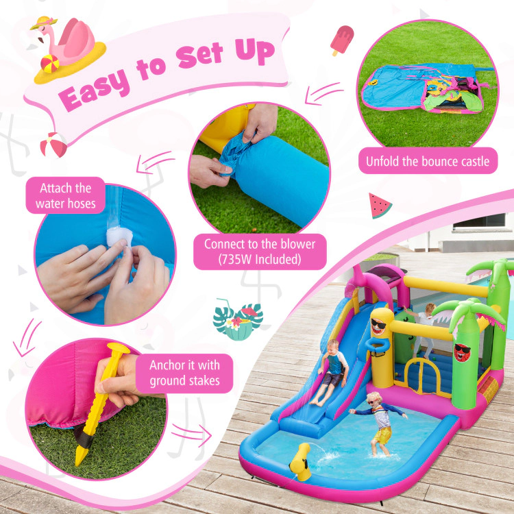 Hivvago Inflatable Bounce Castle with Long Water Slide and 735W Blower