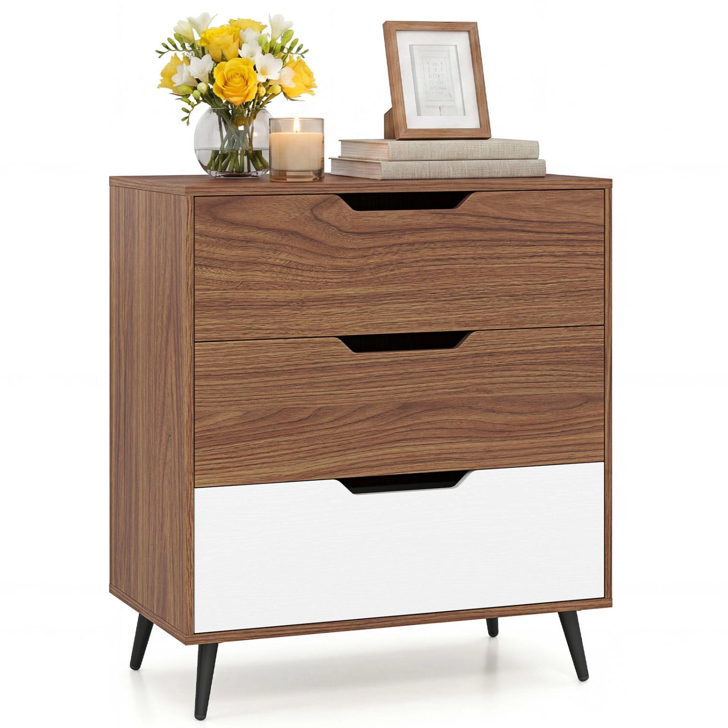 SlickBlue 3-Drawer Bedroom Dresser with Metal Legs and Wall Anchor