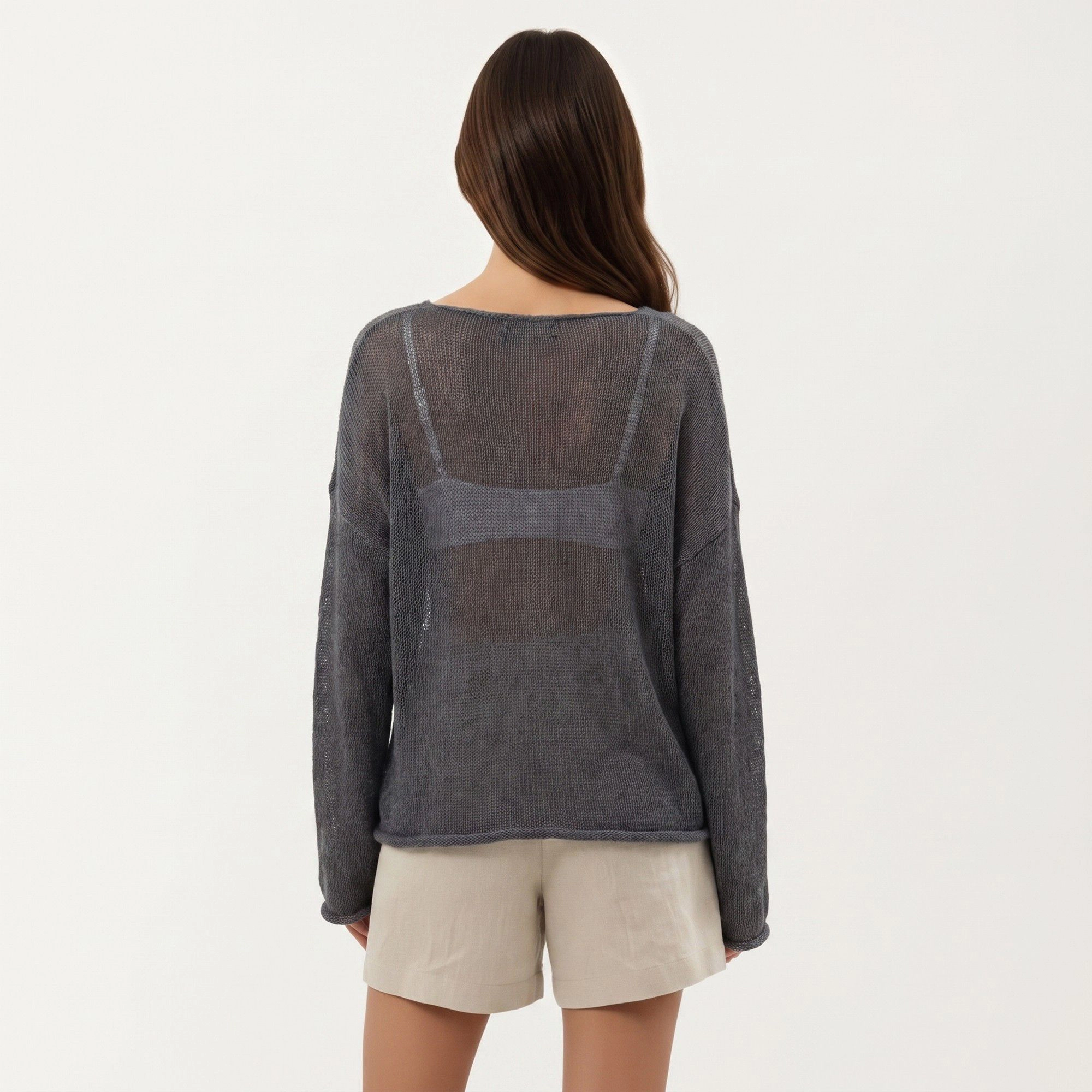 Anna-Kaci Women's Lightweight Open Knit Long Sleeve Sweater Top with Relaxed Fit and Subtle Sheer Texture