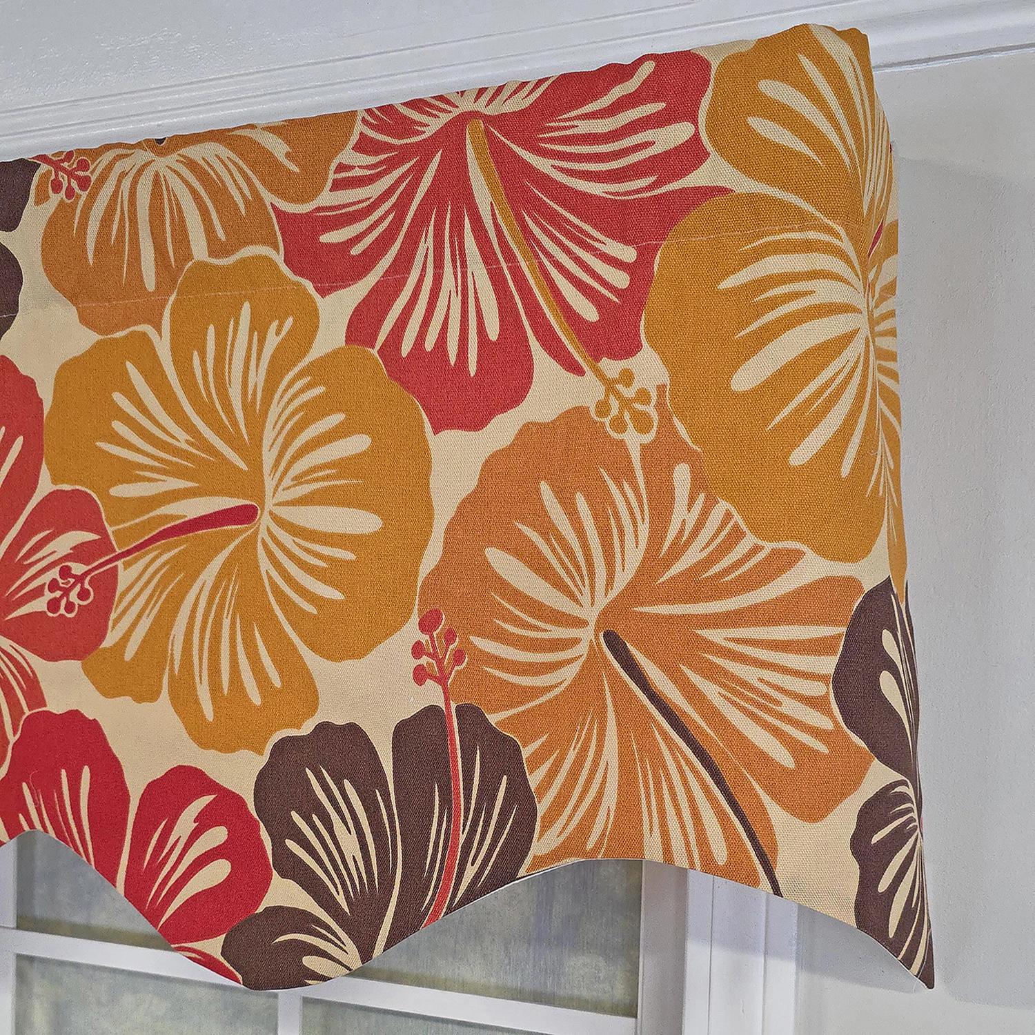 RLF Home Wild Hibiscus Regal 100% Cotton Rod Pocket Lined  Window Valance 50" x 17" Multi