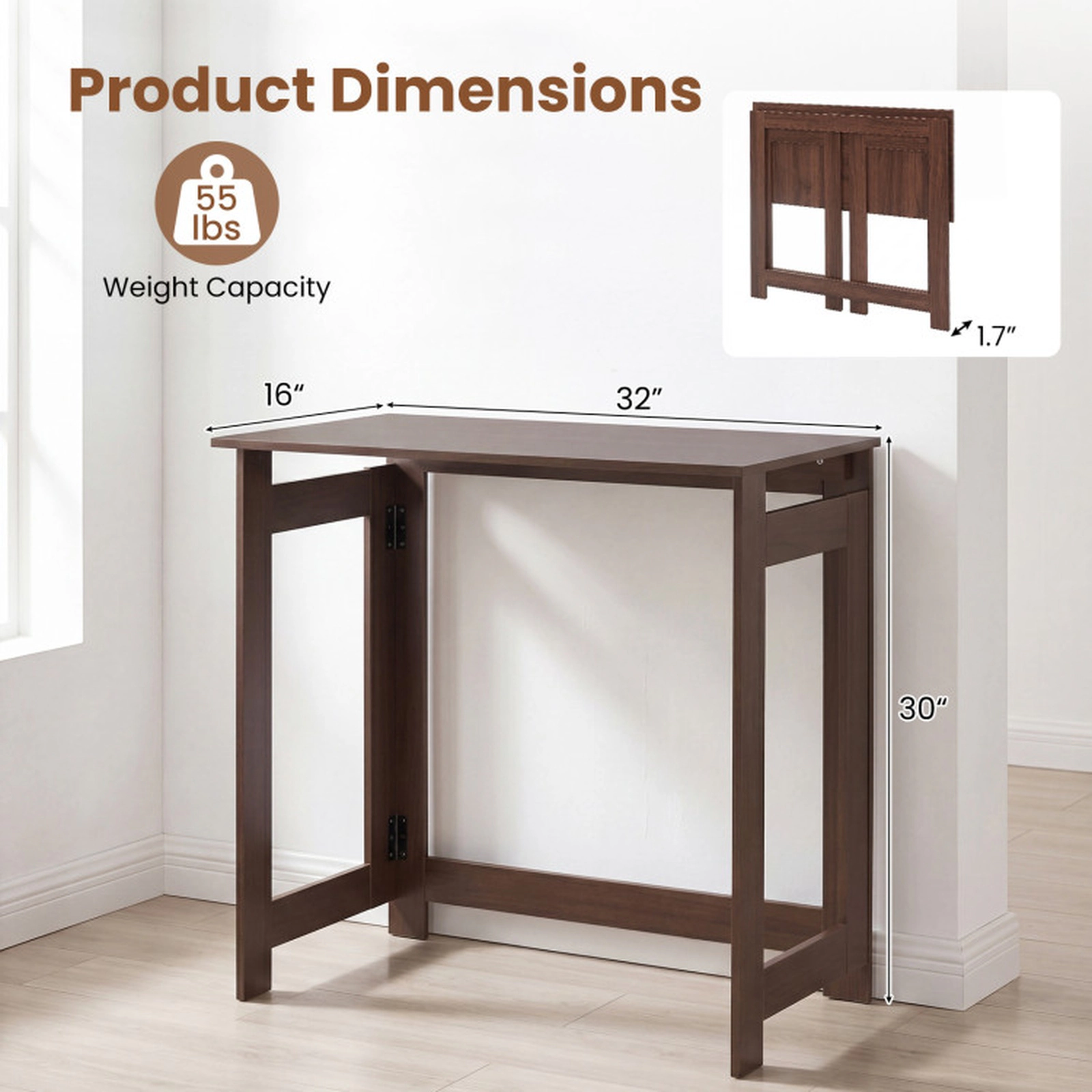 SUGIFT 31.5-in 55-lb Capacity Folding Console Sofa Table with Foldable Legs and 1.7-in Folded Depth