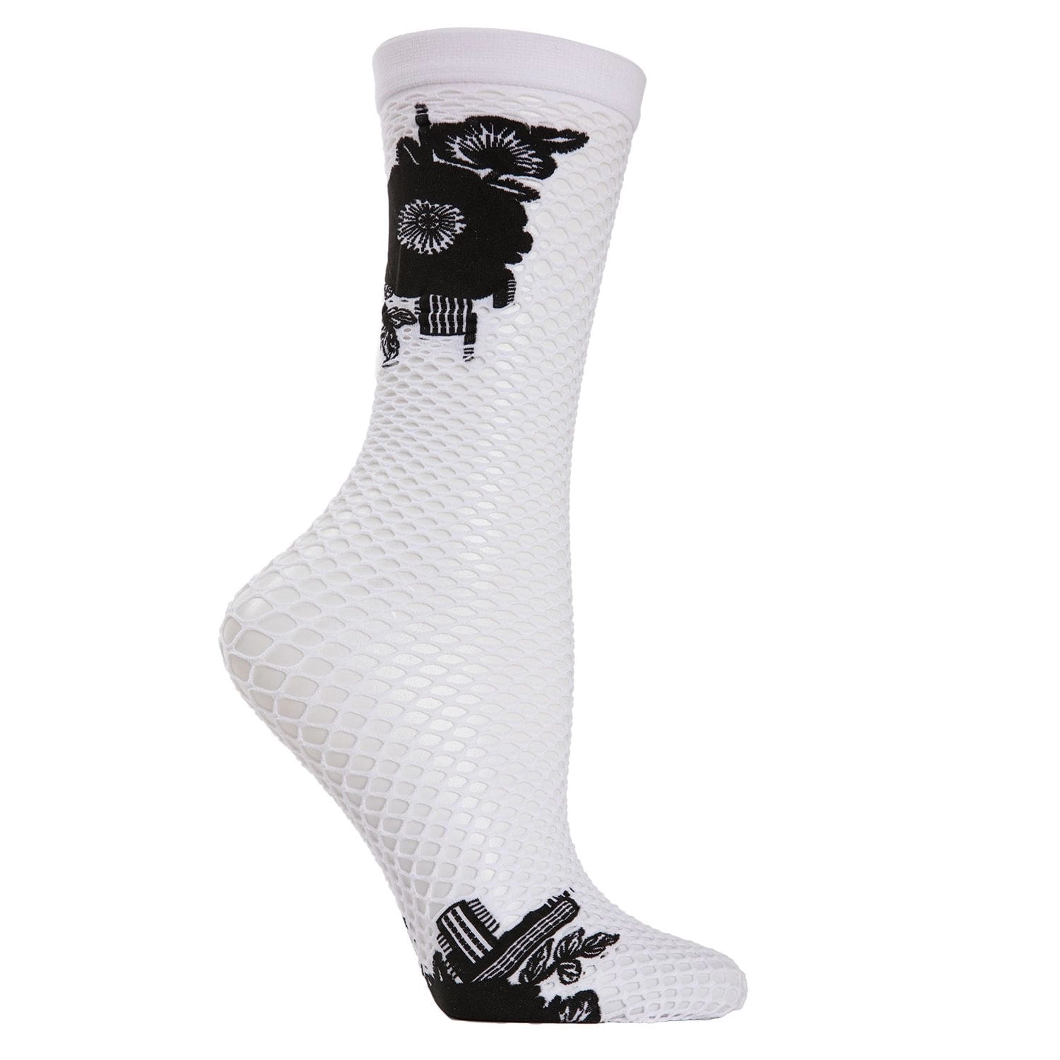 MeMoi Women's Floral Applique Net Crew Socks