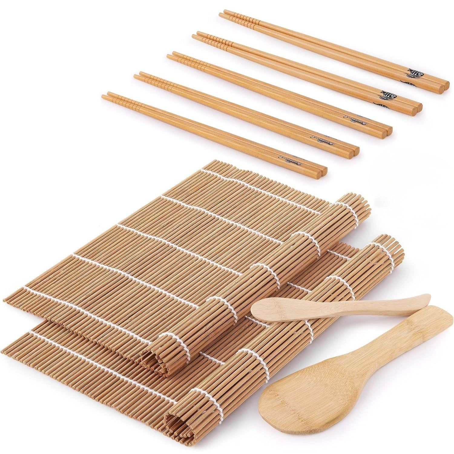 Zulay Kitchen Sushi Making Kit For Beginners - Includes 2 Bamboo Sushi Mat, 5 Pairs Chopsticks, 1 Paddle, 1 Spreader