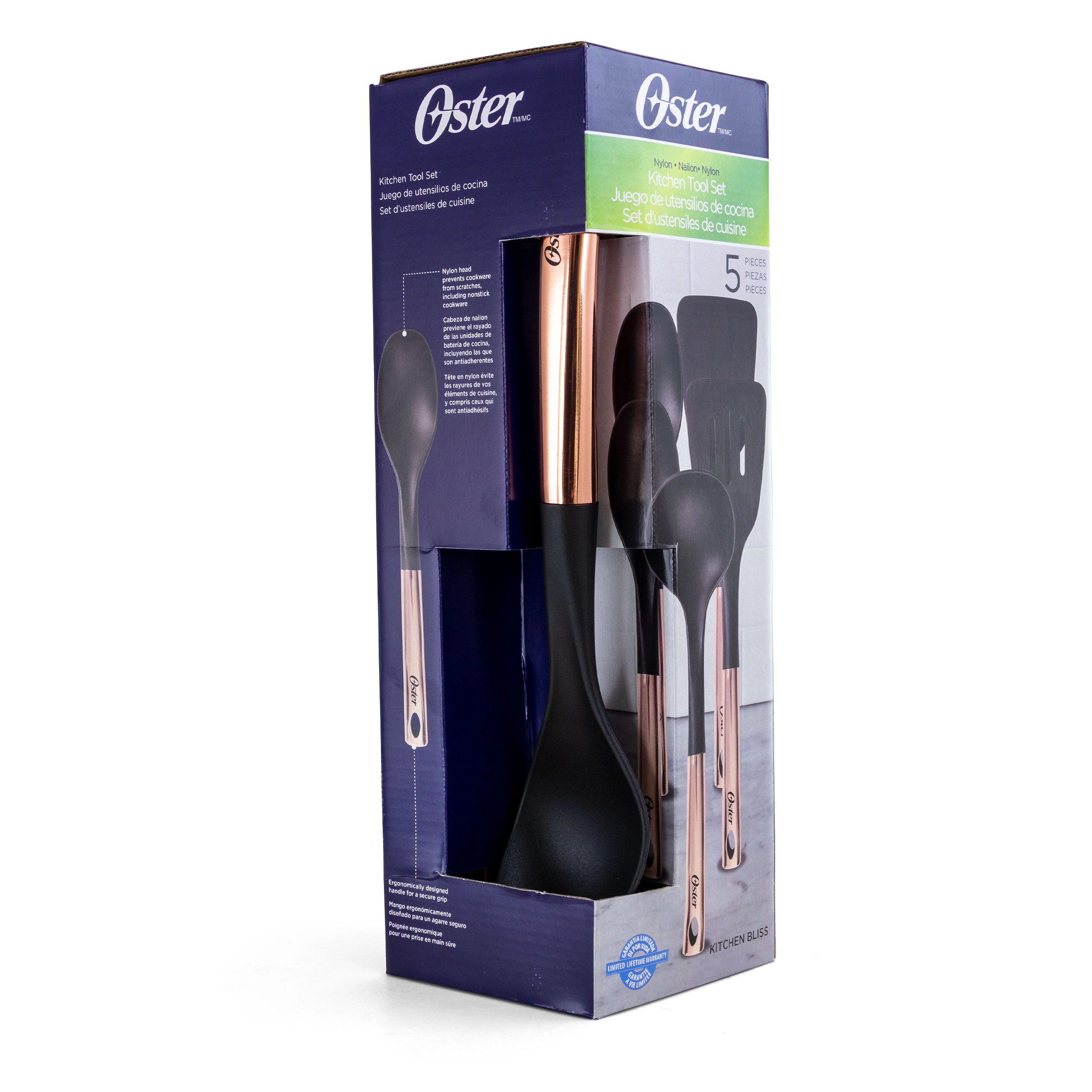 Oster Kitchen Bliss Kitchen Tools Set with Rose Gold Handle, Set of 5