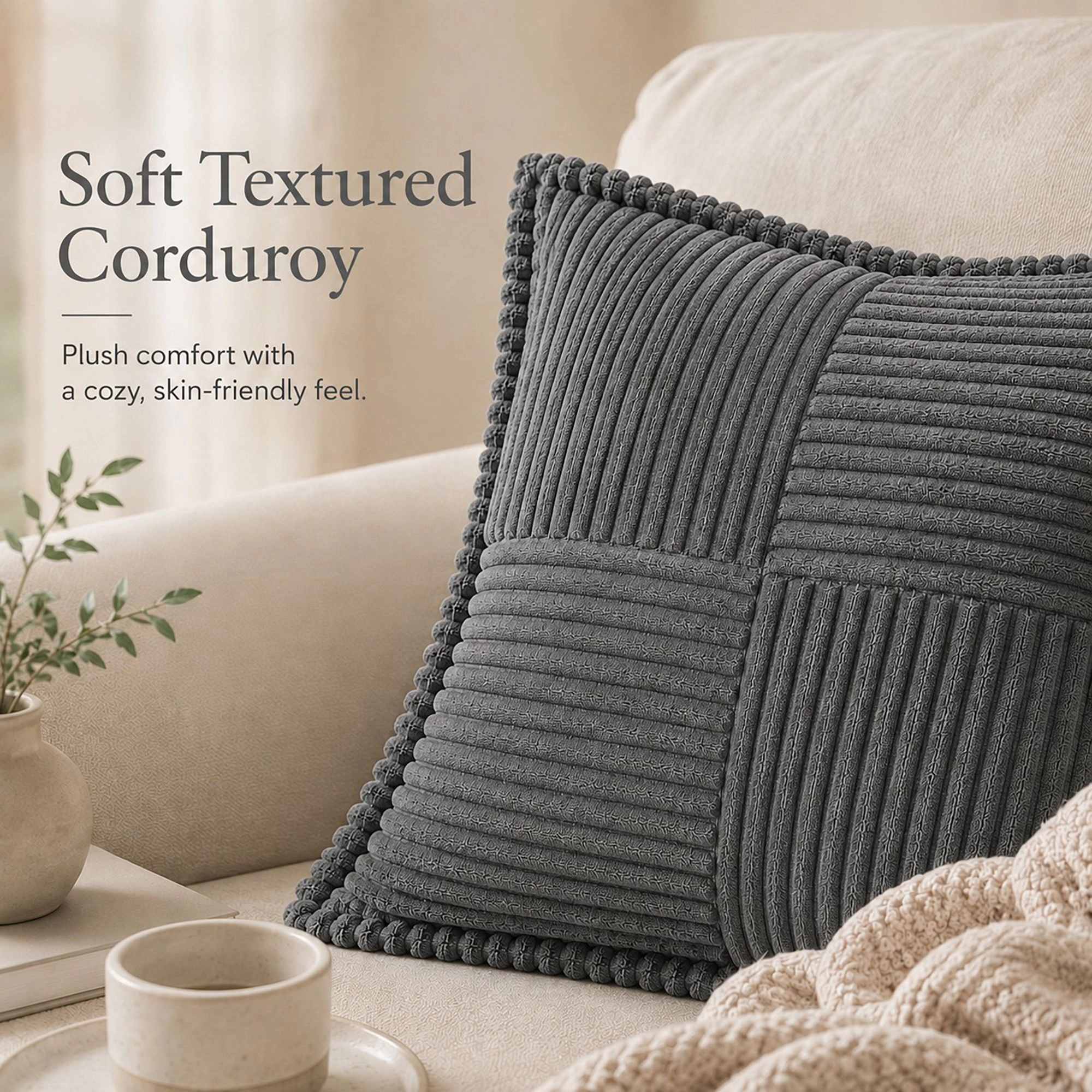 Alilang Unisex Soft Corduroy Decorative Throw Pillow Cover Geometric Accent Cushion for Sofa Bed