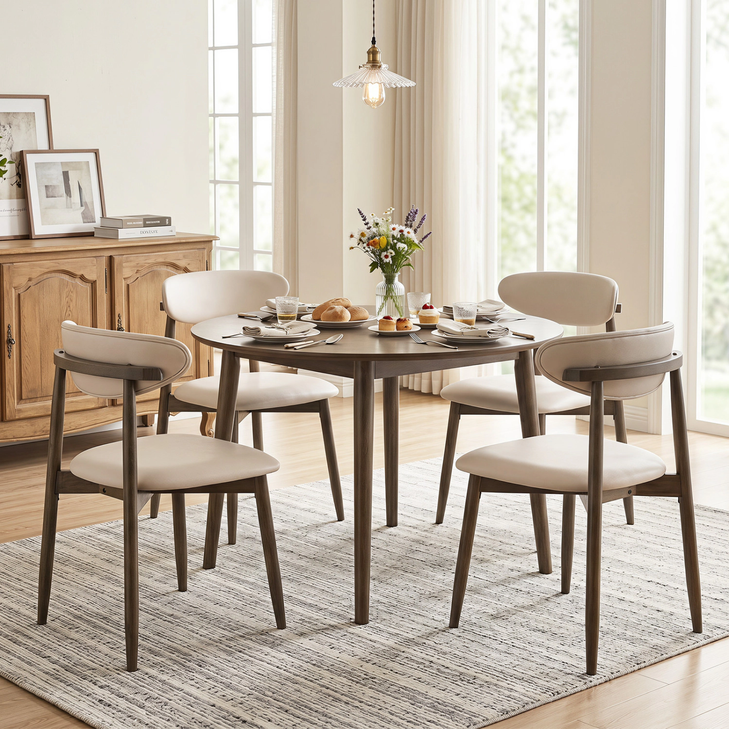 LJG Set of Wooden Modern Upholstered Dining Chairs with Curved Backrest
