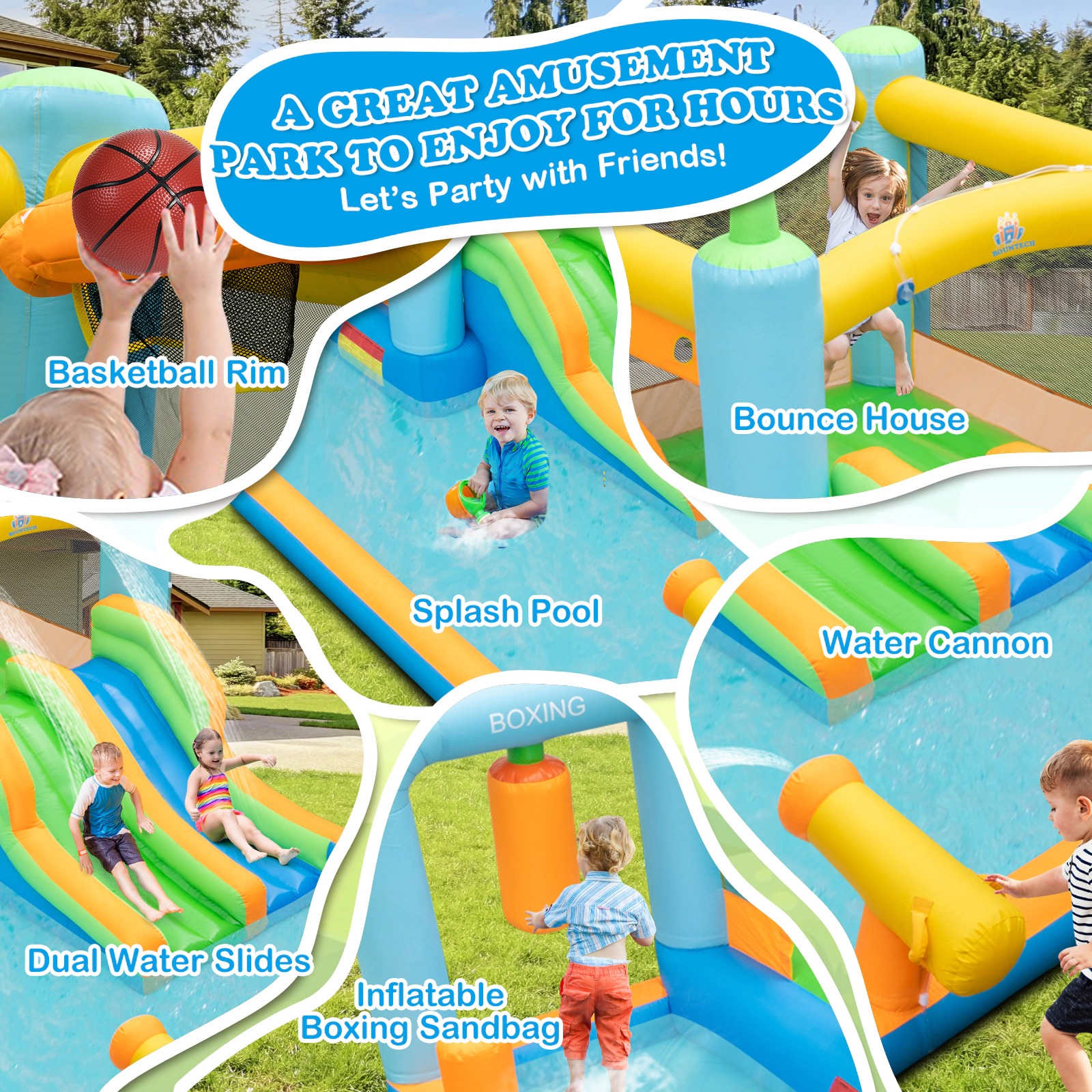 SUGIFT Giant Inflatable Water Slide with 15-ft Splash Pool and Boxing Sandbag for Backyard Summer Fun