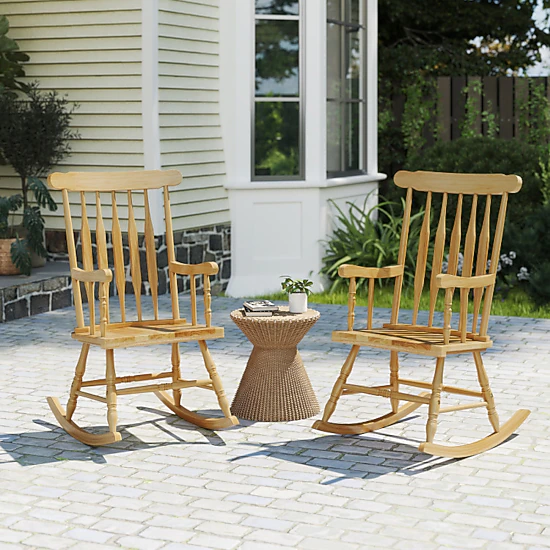 Hivvago Rocking Chair With Solid Wooden Frame For Garden And Patio