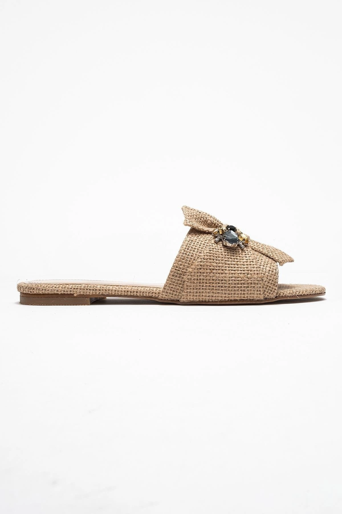 Prologue Shoes Womens Daphne Raffia Bow Slide Sandal