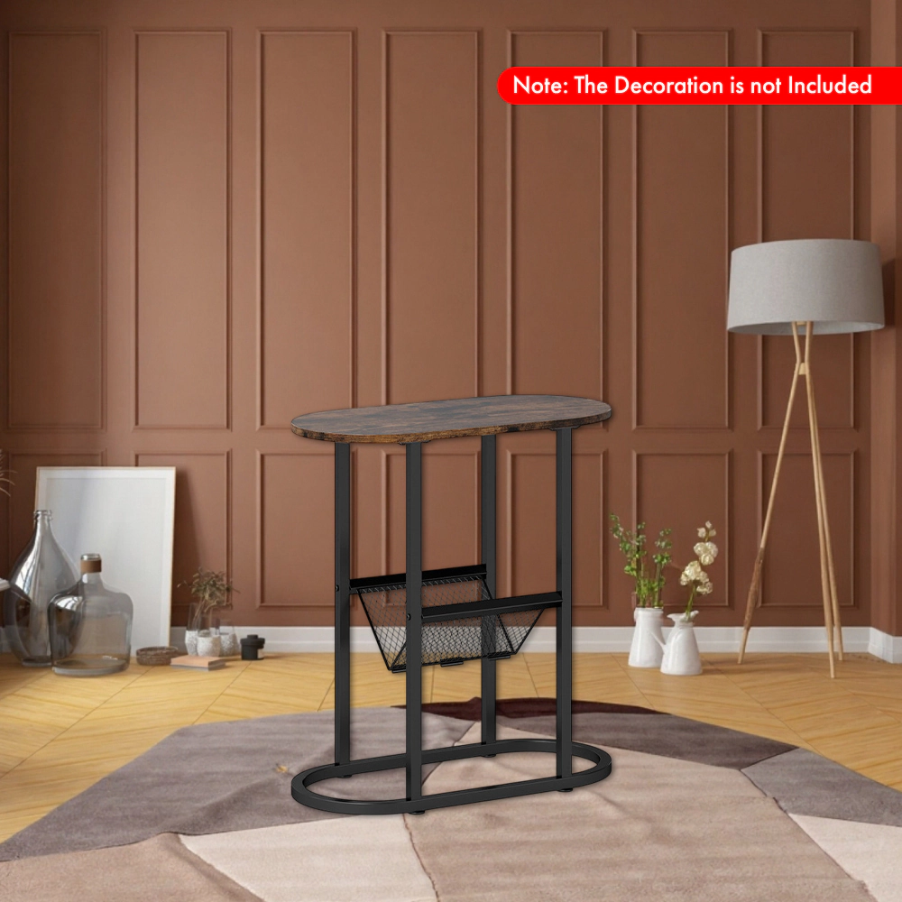 Hivvago 2-Tier Metal Mesh Side Table with Oval Top for Industrial Interiors