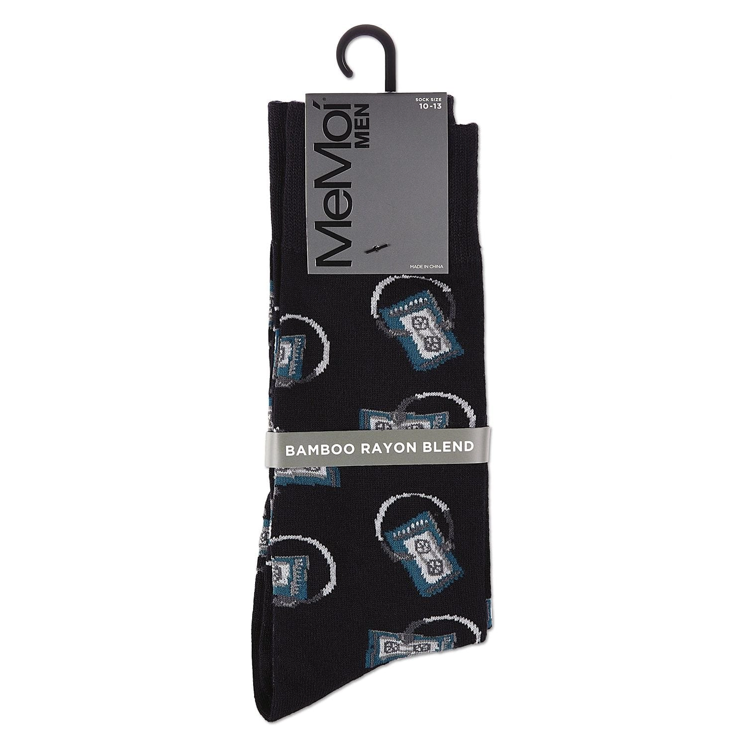 MeMoi Slick Beats Cassette Player Men's Bamboo Blend Crew Socks