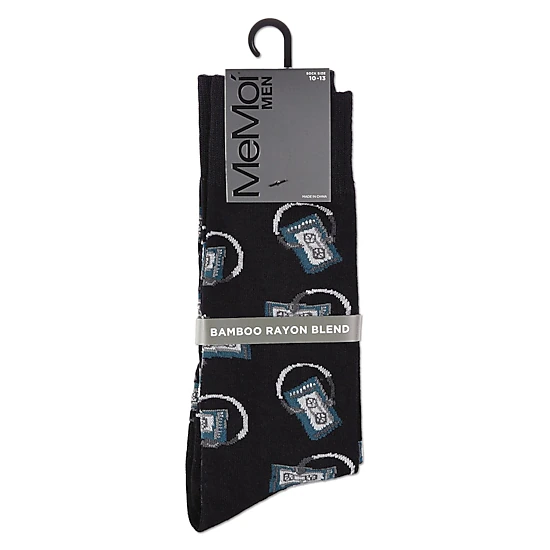 Memoi Slick Beats Cassette Player Men's Bamboo Blend Crew Socks