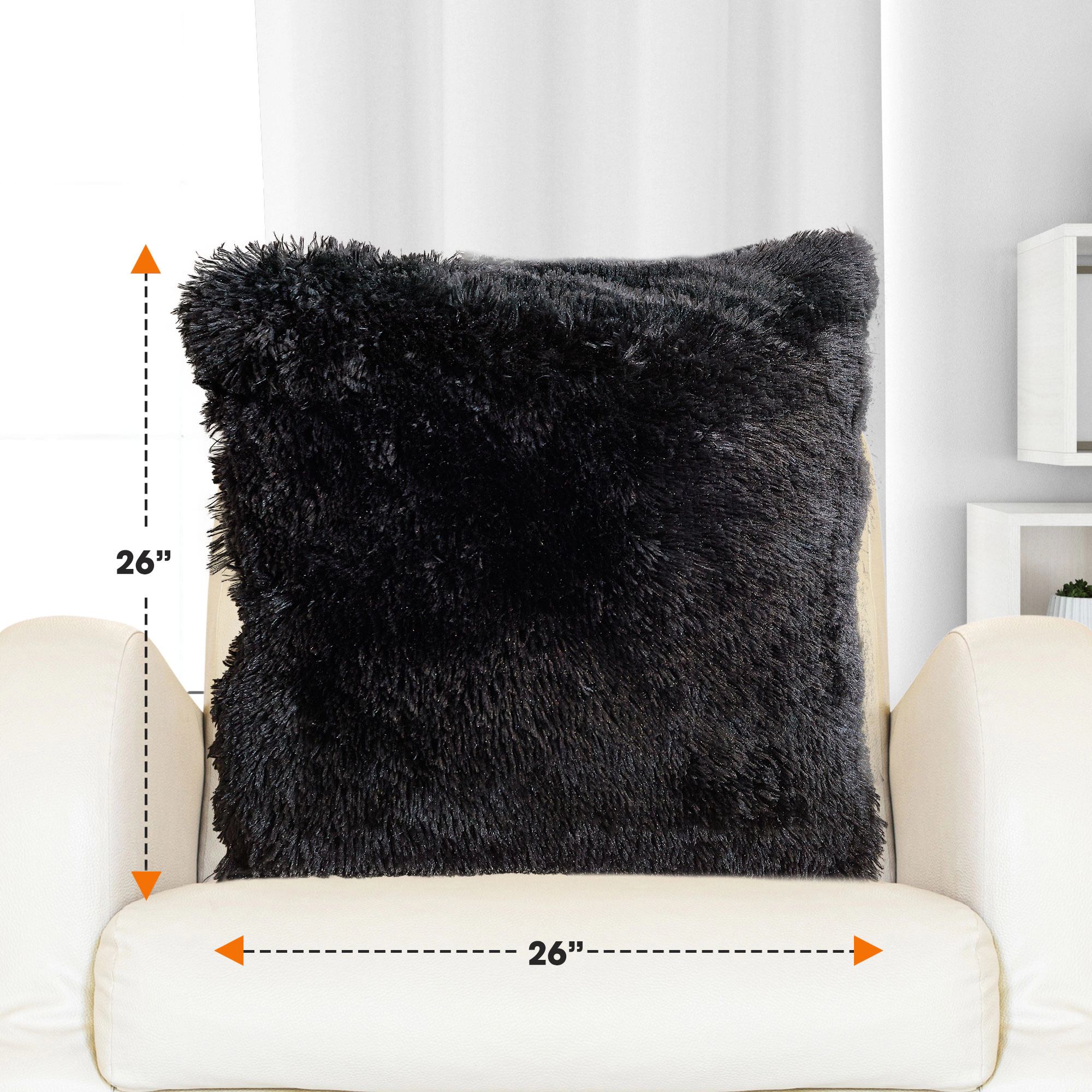 Cheer Collection 26-Inch Dual-Sided Shaggy Faux Fur Square Throw Pillows with Inserts, 2-Pack