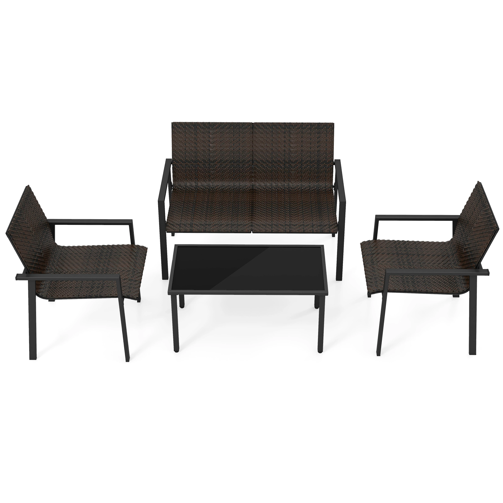 SUGIFT Galvanized Metal Frame and Machine-Woven Rattan 4-Piece Brown Patio Furniture Set