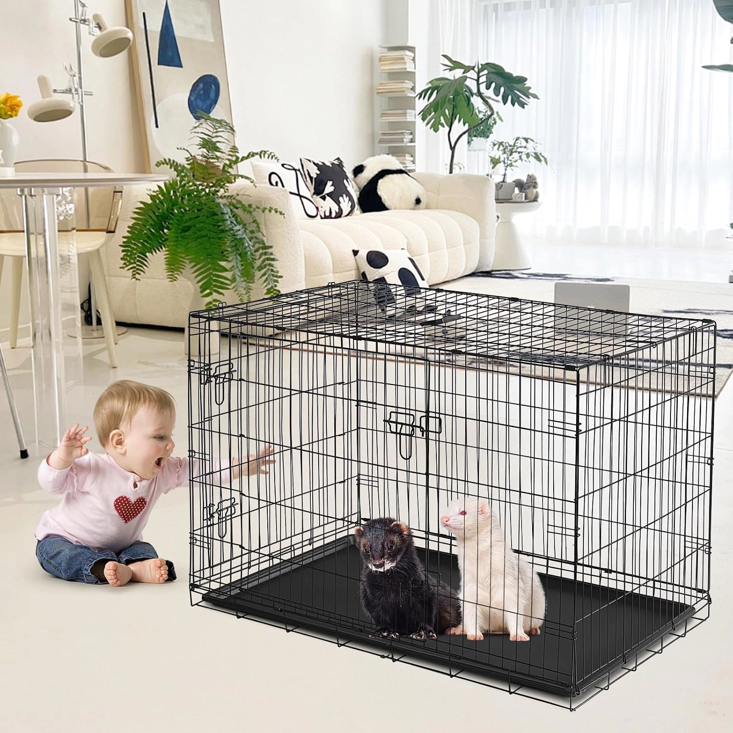 121x76.5x81cm Spacious Metal Wire Rabbit Cage, Large-Capacity Pet Enclosure for Bunny Small Animals