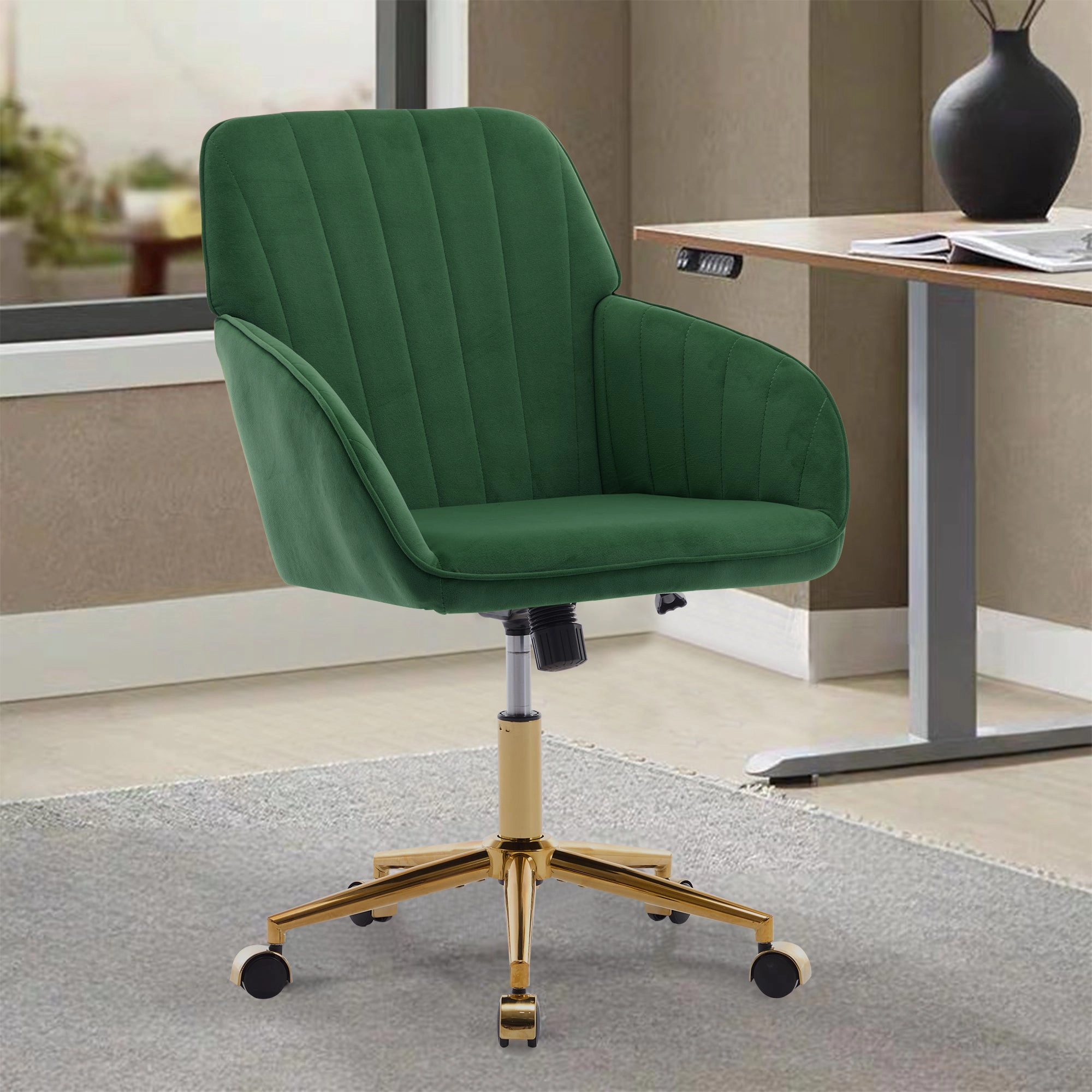 Platinum-Level Office Chairs Green Velvet Office Chair Ergonomic Adjustable Swivel Desk