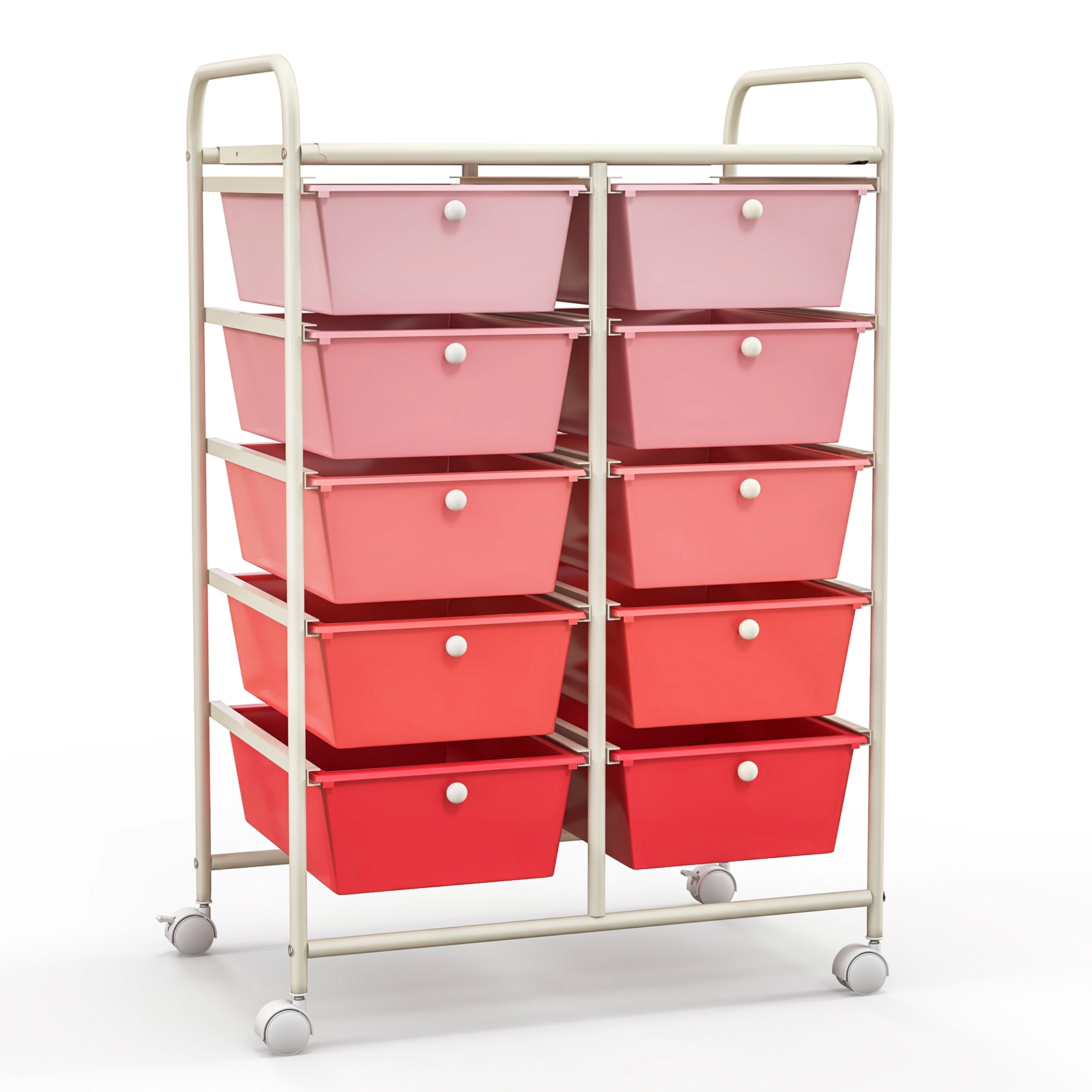 SUGIFT 10-Drawer Rolling Storage Cart with Mesh Top Platform 22-lb Top Capacity Gradient Pink As Picture Shown