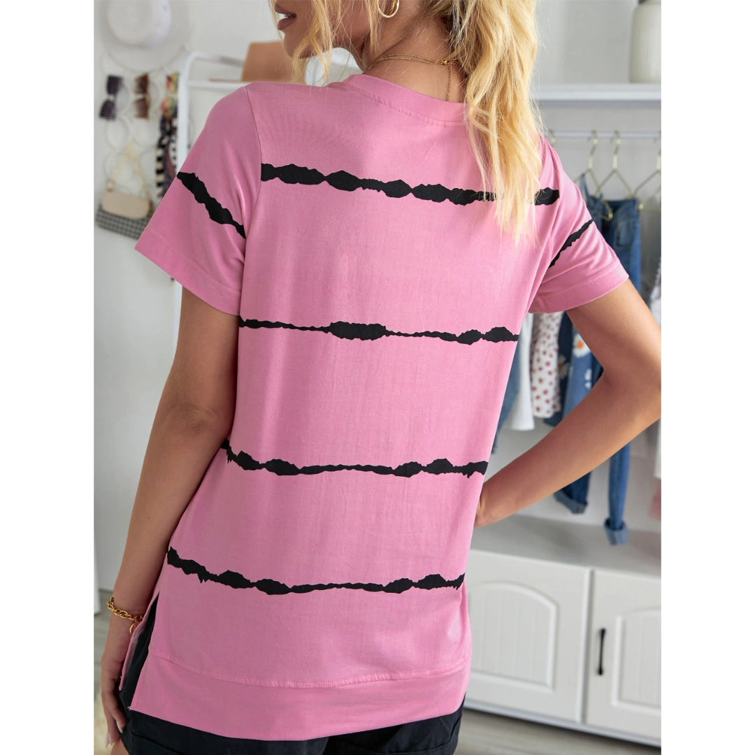Zilpu Women’s Tie-Dye Stripe Side-Slit Tunic Tee