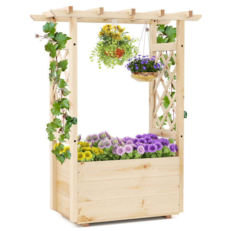 Hivvago Raised Garden Bed Wooden Elevated Planter Box with Hanging Roof - Small