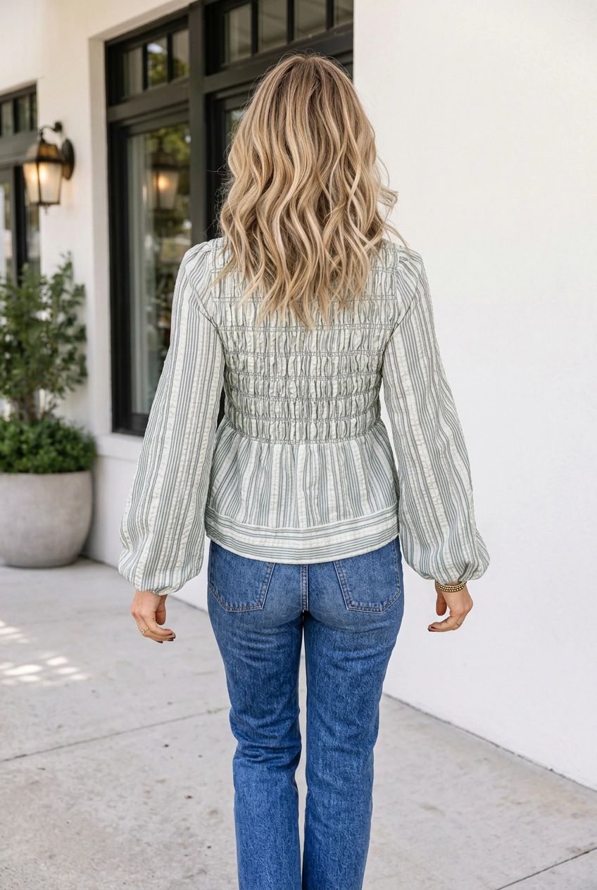 Threaded Pear Myla Long Sleeve Blouse Top